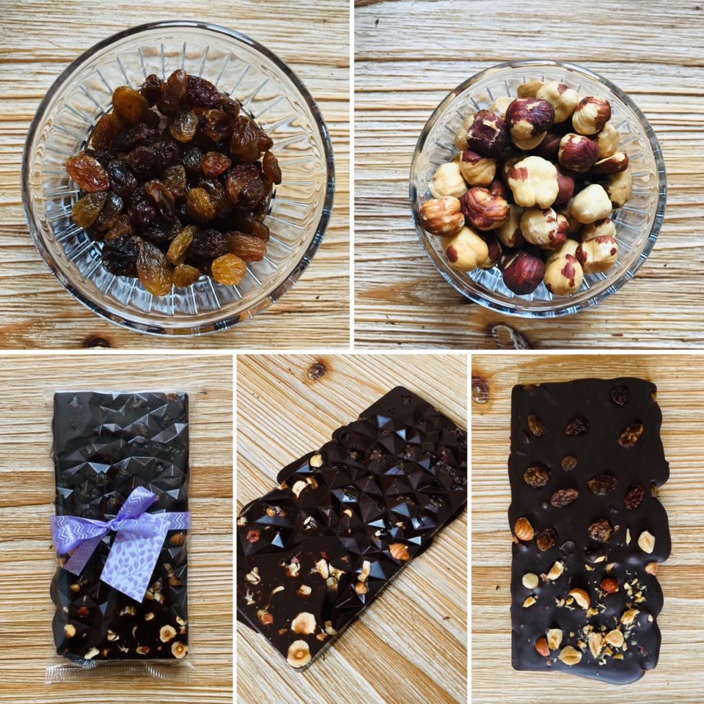 Tablette de chocolat noir médio - médio raisins secs / noisettes